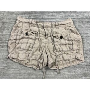 Ann Taylor LOFT Shorts Womens‎ 4 Beige Cargo 100% Linen Drawstring